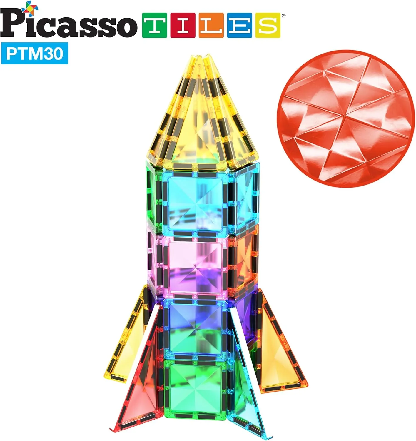 PicassoTiles Mini Size Magnetic Tiles Sensory Magnet Toys Diamond Series Construction Building Blocks Set STEM Learning Travel Size Educational Toy for Kids Boys Girls Toddlers Age 3  PTM30