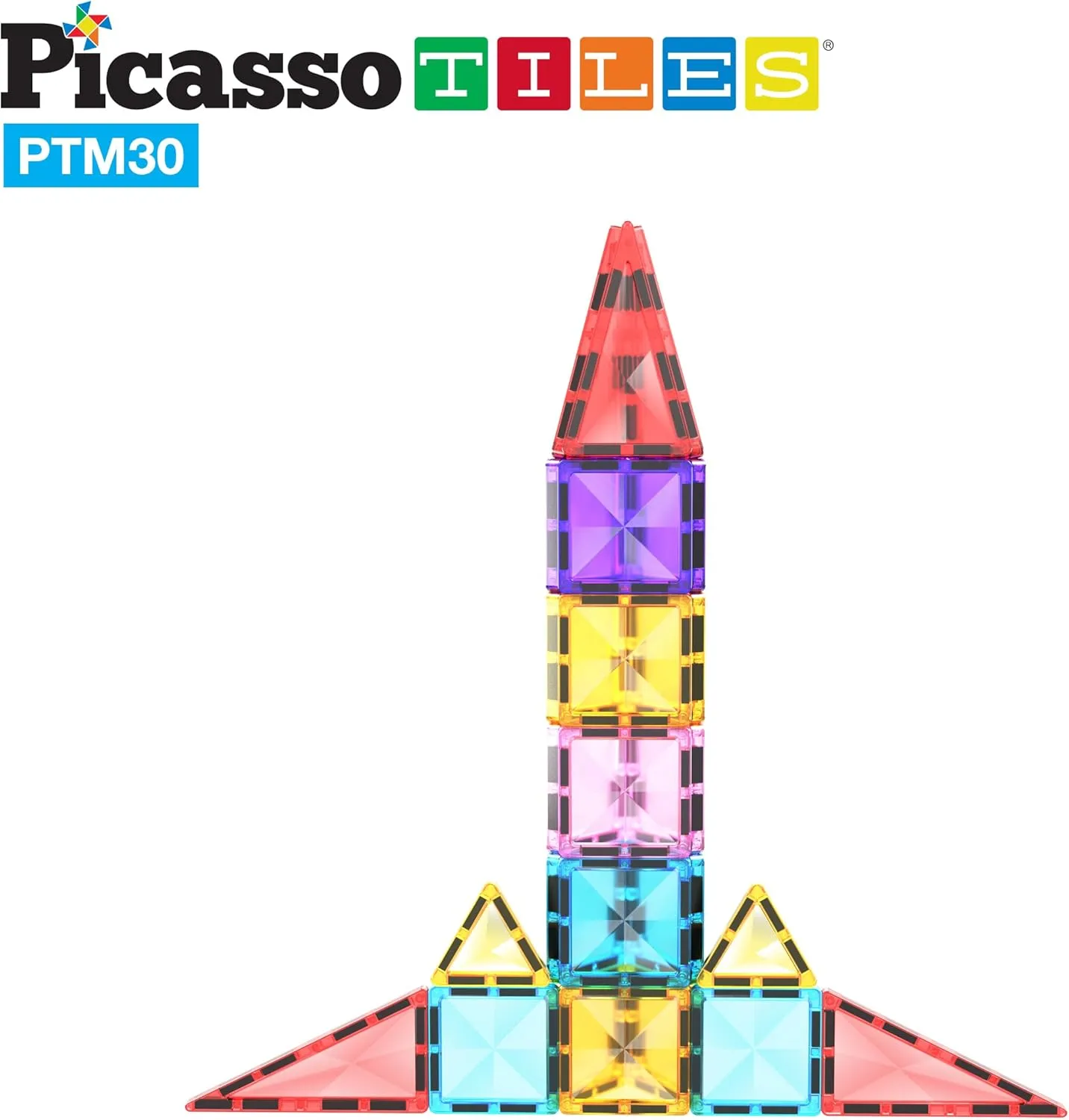 PicassoTiles Mini Size Magnetic Tiles Sensory Magnet Toys Diamond Series Construction Building Blocks Set STEM Learning Travel Size Educational Toy for Kids Boys Girls Toddlers Age 3  PTM30