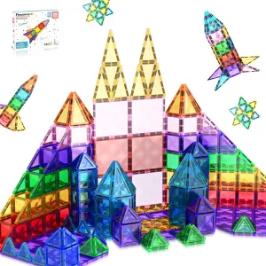 PicassoTiles Mini Size Magnetic Tiles Sensory Magnet Toys Diamond Series Construction Building Blocks Set STEM Learning Travel Size Educational Toy for Kids Boys Girls Toddlers Age 3  PTM30