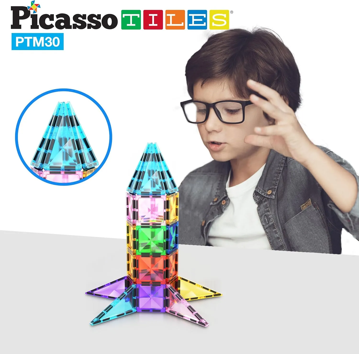 PicassoTiles Mini Size Magnetic Tiles Sensory Magnet Toys Diamond Series Construction Building Blocks Set STEM Learning Travel Size Educational Toy for Kids Boys Girls Toddlers Age 3  PTM30