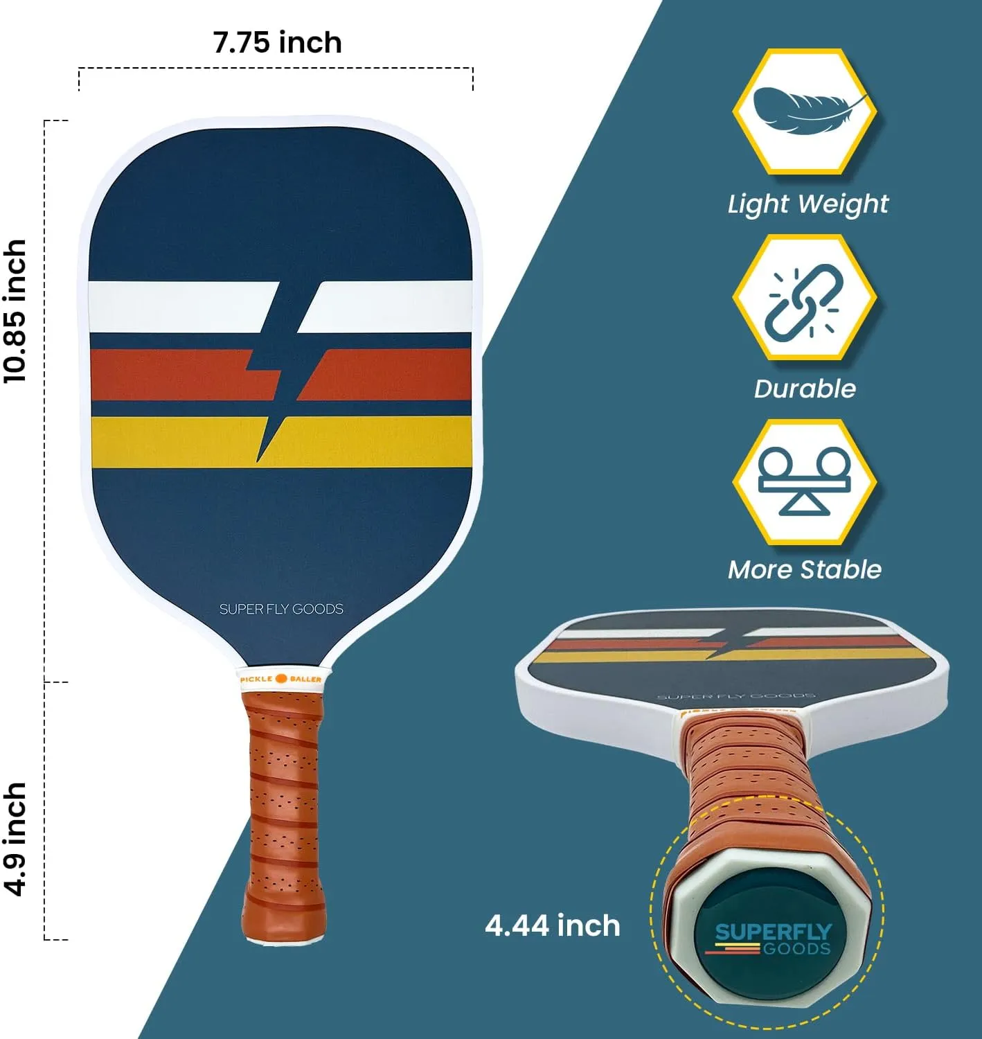 Pickleball Paddle Association Approved Rackets Honeycomb Core, Fiberglass Exterior, Comfort Grip Premium & Lightweight