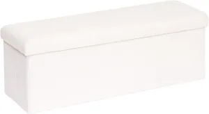 PINPLUS Folding Storage Ottoman Bench, Upholstered Sherpa Ottoman, Large Storage Chest Footrest Footstool with Lids, Entryway Bench for Living Room Bedroom, White, 43.3'' x 15'' x 15''