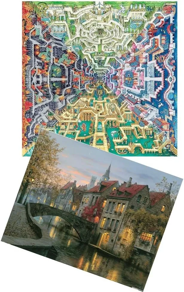 Pintoo - Two Plastic Jigsaw Puzzles Bundle - 1600 Piece - Tom Parker - Myth Maze and 2000 Piece - Evgeny Lushpin - Silent Evening [H2375 H3116]