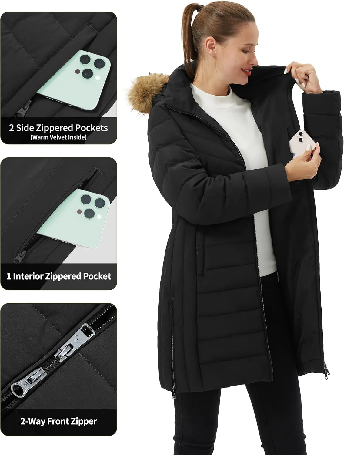 Pioneer Camp Women's Winter Coats Warm Thicken Long Puffer Jacket Waterproof Quilted Parka with Removable Faux Fur Hood