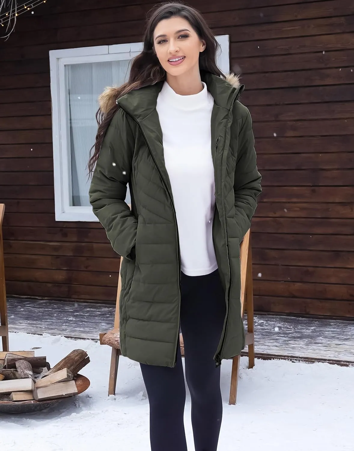 Pioneer Camp Women's Winter Coats Warm Thicken Long Puffer Jacket Waterproof Quilted Parka with Removable Faux Fur Hood
