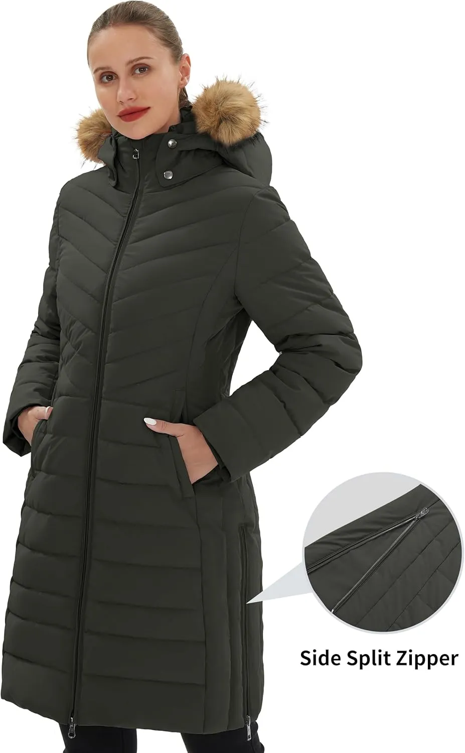 Pioneer Camp Women's Winter Coats Warm Thicken Long Puffer Jacket Waterproof Quilted Parka with Removable Faux Fur Hood