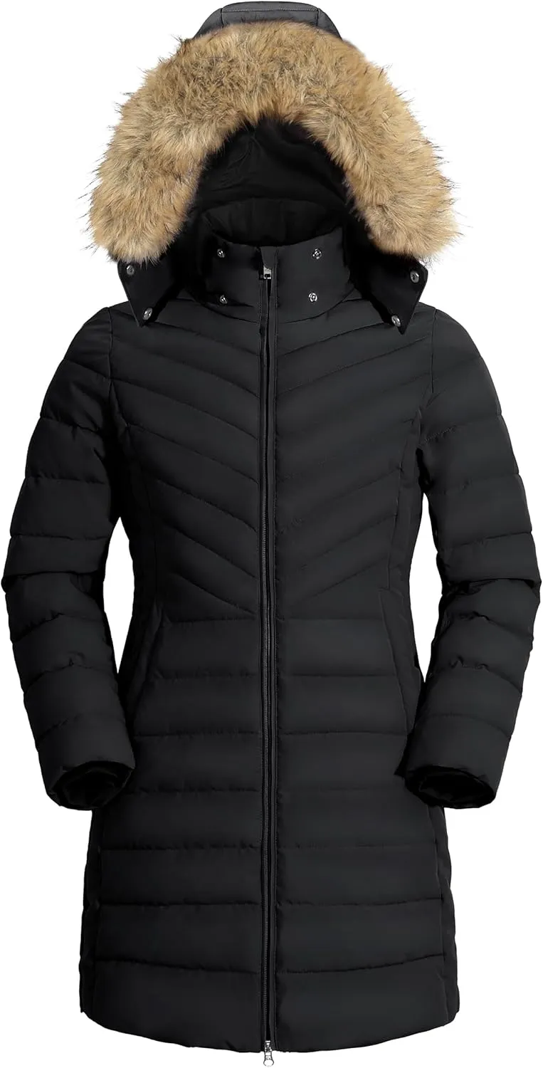 Pioneer Camp Women's Winter Coats Warm Thicken Long Puffer Jacket Waterproof Quilted Parka with Removable Faux Fur Hood