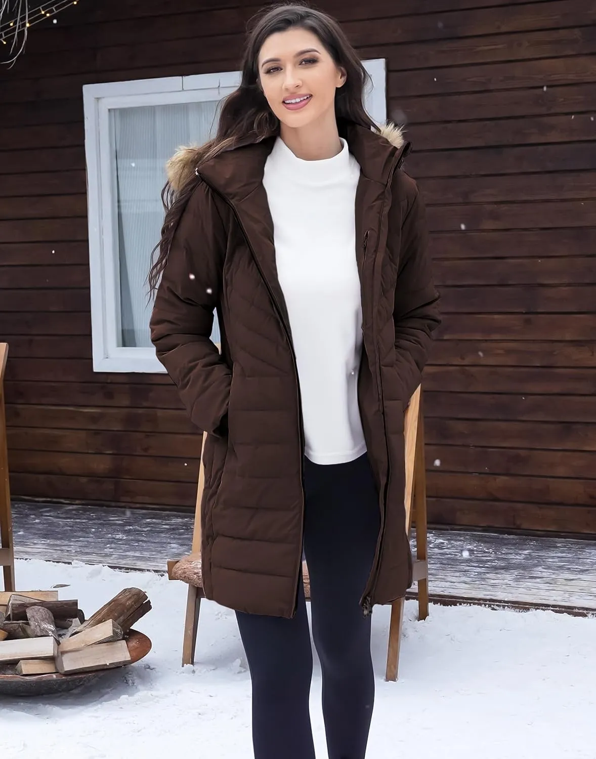 Pioneer Camp Women's Winter Coats Warm Thicken Long Puffer Jacket Waterproof Quilted Parka with Removable Faux Fur Hood