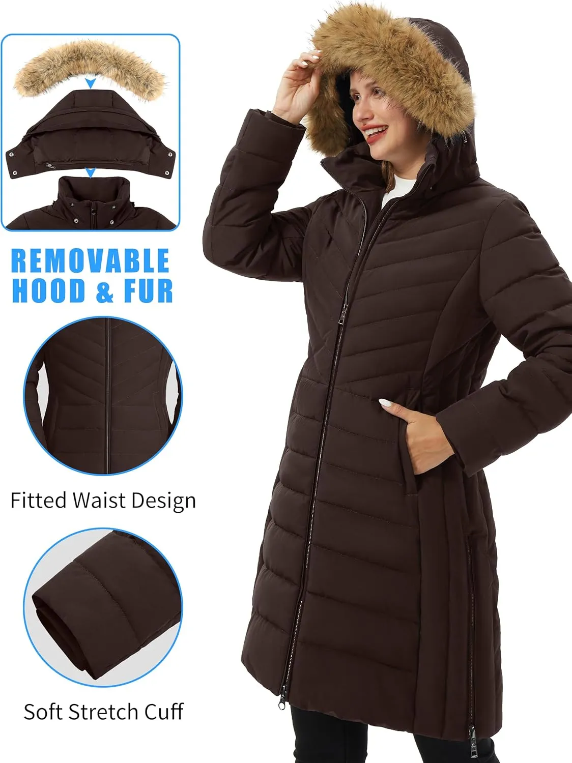 Pioneer Camp Women's Winter Coats Warm Thicken Long Puffer Jacket Waterproof Quilted Parka with Removable Faux Fur Hood