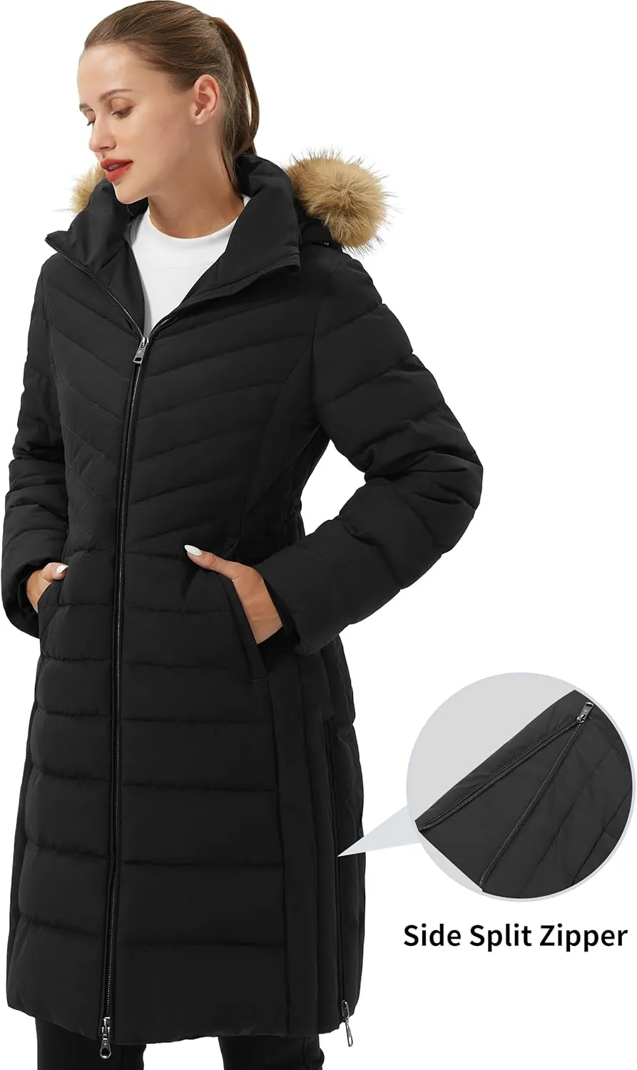 Pioneer Camp Women's Winter Coats Warm Thicken Long Puffer Jacket Waterproof Quilted Parka with Removable Faux Fur Hood