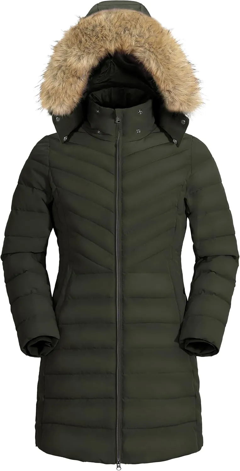 Pioneer Camp Women's Winter Coats Warm Thicken Long Puffer Jacket Waterproof Quilted Parka with Removable Faux Fur Hood