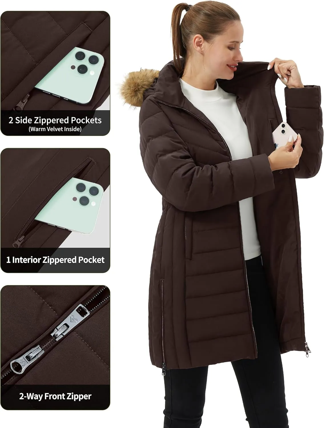Pioneer Camp Women's Winter Coats Warm Thicken Long Puffer Jacket Waterproof Quilted Parka with Removable Faux Fur Hood