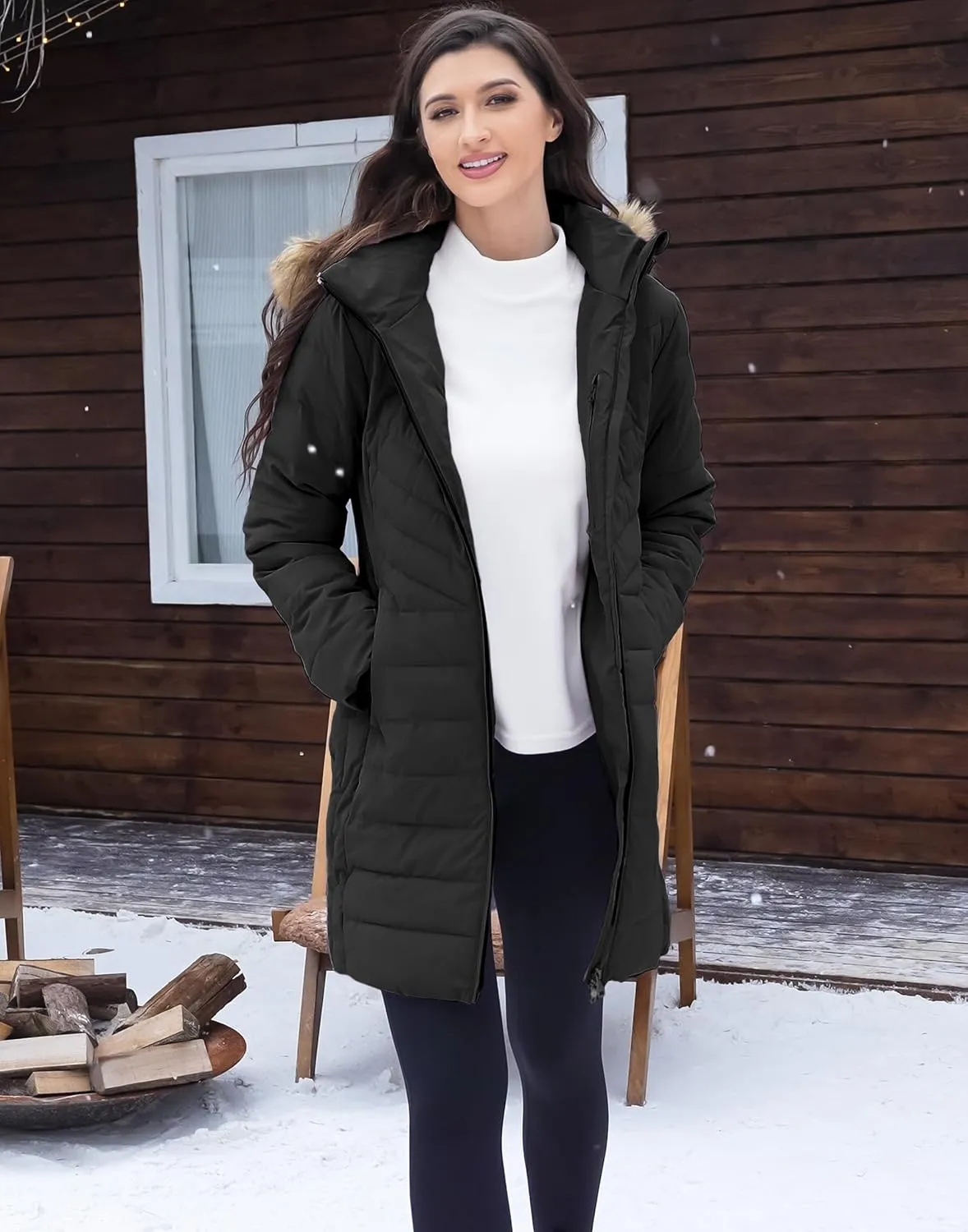 Pioneer Camp Women's Winter Coats Warm Thicken Long Puffer Jacket Waterproof Quilted Parka with Removable Faux Fur Hood