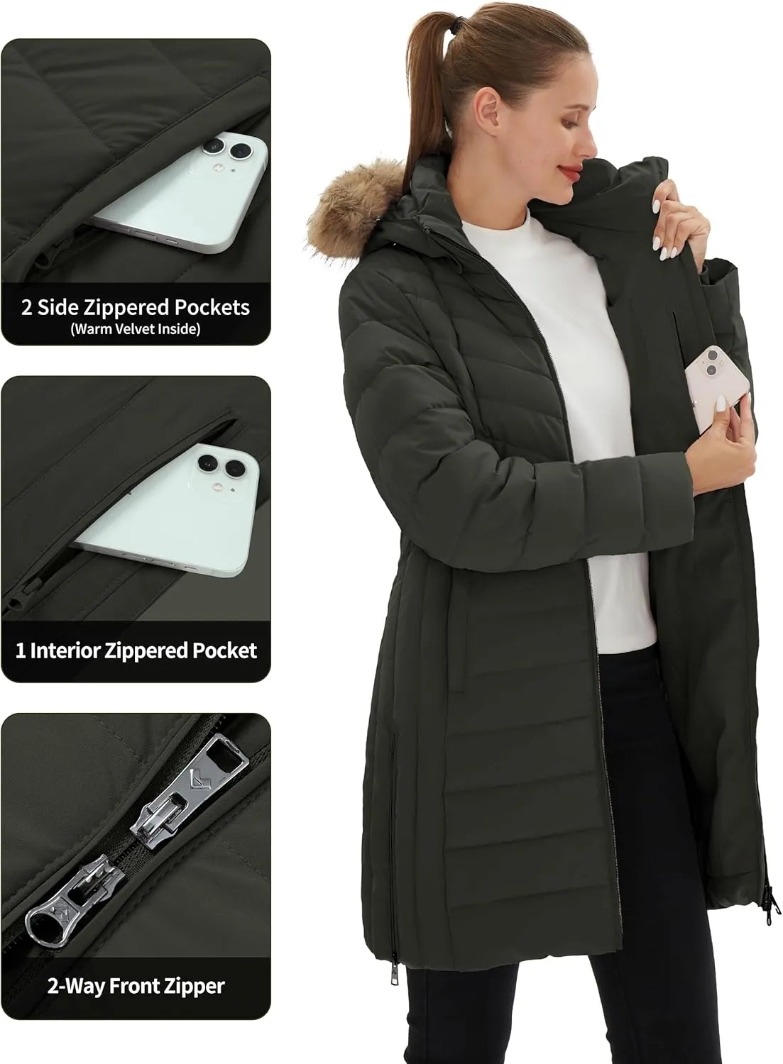 Pioneer Camp Women's Winter Coats Warm Thicken Long Puffer Jacket Waterproof Quilted Parka with Removable Faux Fur Hood