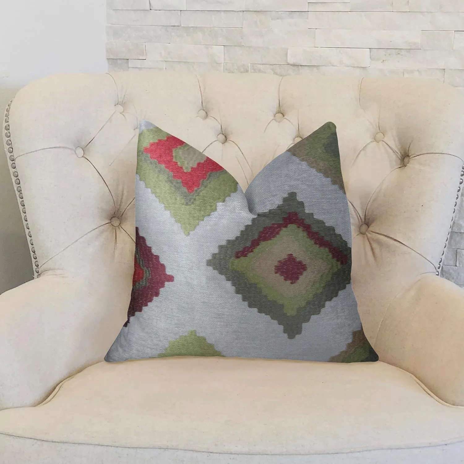 Plutus Brands Plutus Earth Native-Trail Handmade Throw Pillow, 26" x 26", White/Green/Red