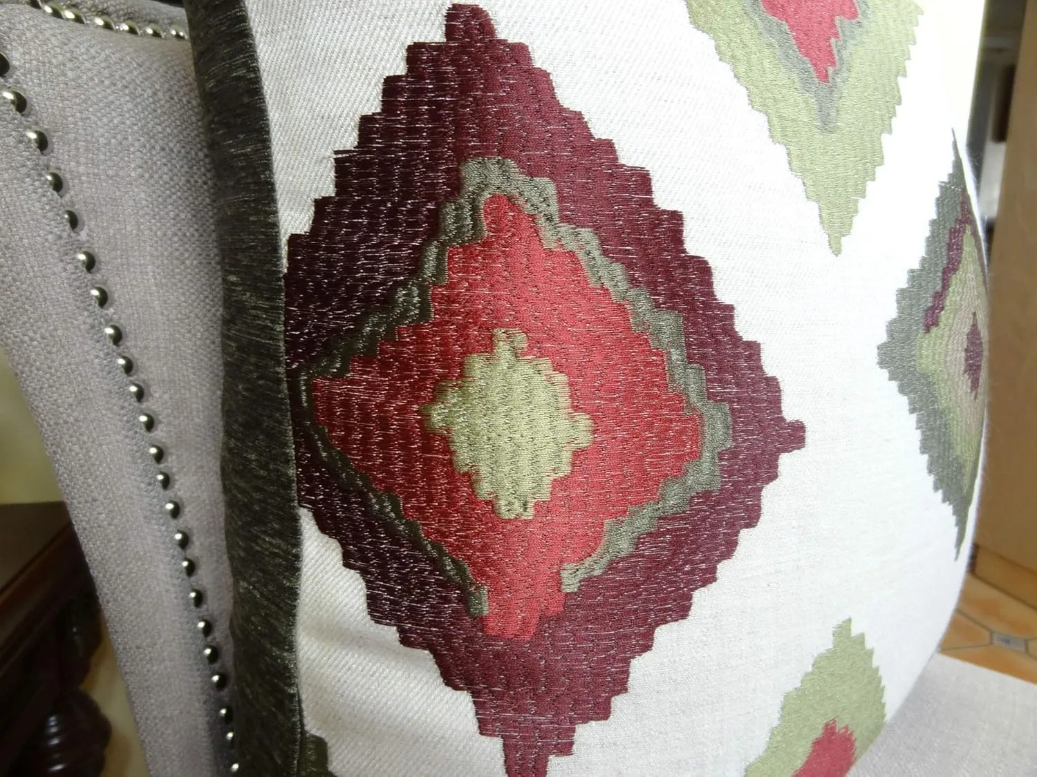 Plutus Brands Plutus Earth Native-Trail Handmade Throw Pillow, 26" x 26", White/Green/Red