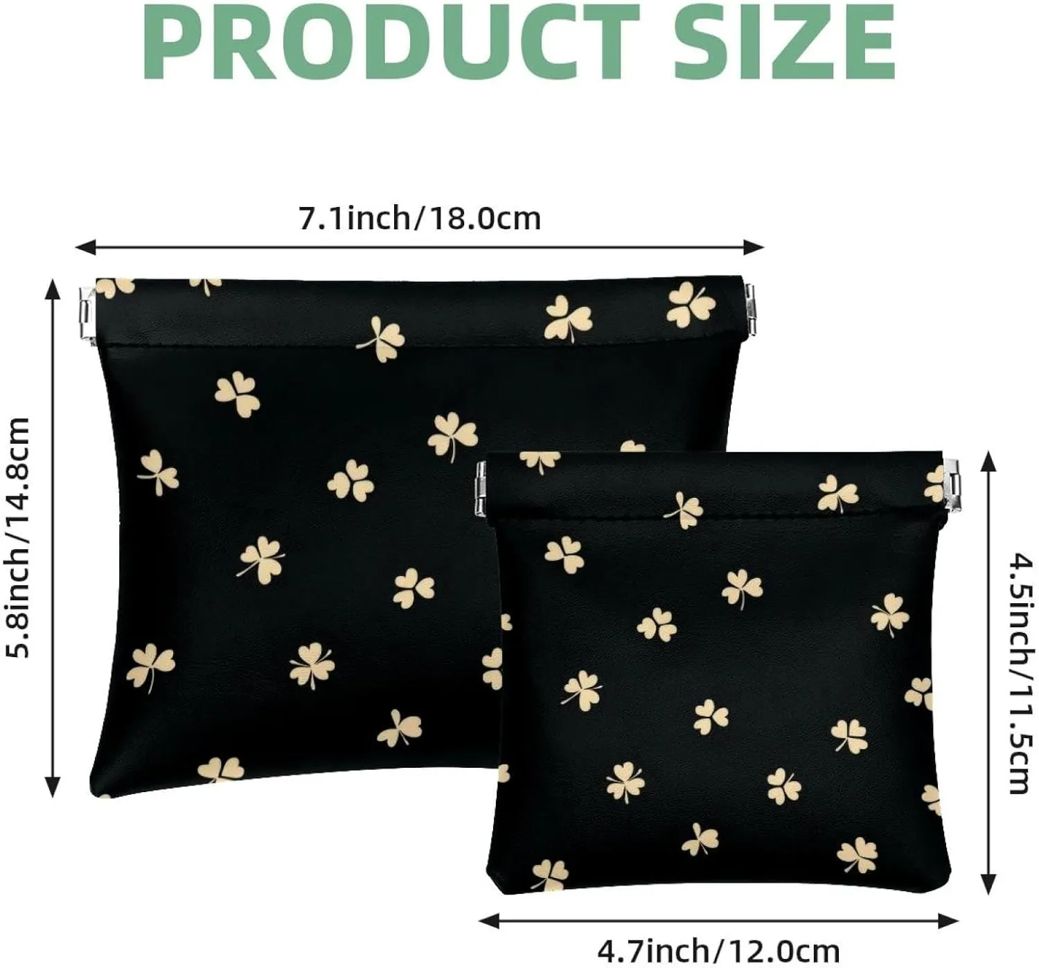 Pocket Cosmetic Bag Squeeze Top, St Patrick Day Nature Plants Four Leaf Clovers Waterproof Travel Makeup Bag for Purse, Portable Mini Makeup Pouch No Zipper for Women