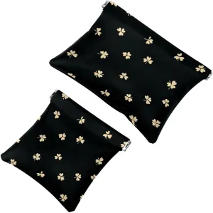 Pocket Cosmetic Bag Squeeze Top, St Patrick Day Nature Plants Four Leaf Clovers Waterproof Travel Makeup Bag for Purse, Portable Mini Makeup Pouch No Zipper for Women