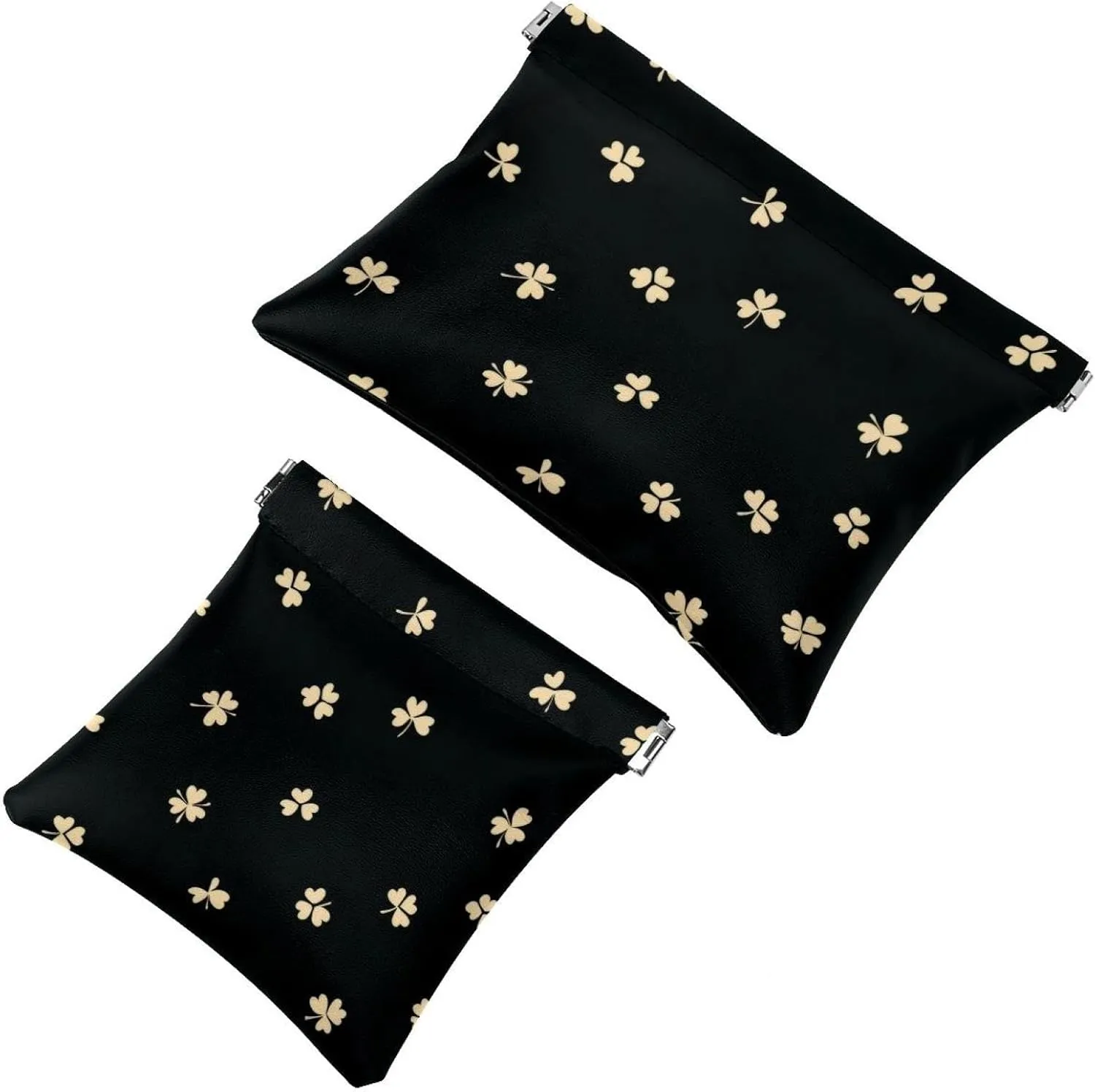Pocket Cosmetic Bag Squeeze Top, St Patrick Day Nature Plants Four Leaf Clovers Waterproof Travel Makeup Bag for Purse, Portable Mini Makeup Pouch No Zipper for Women