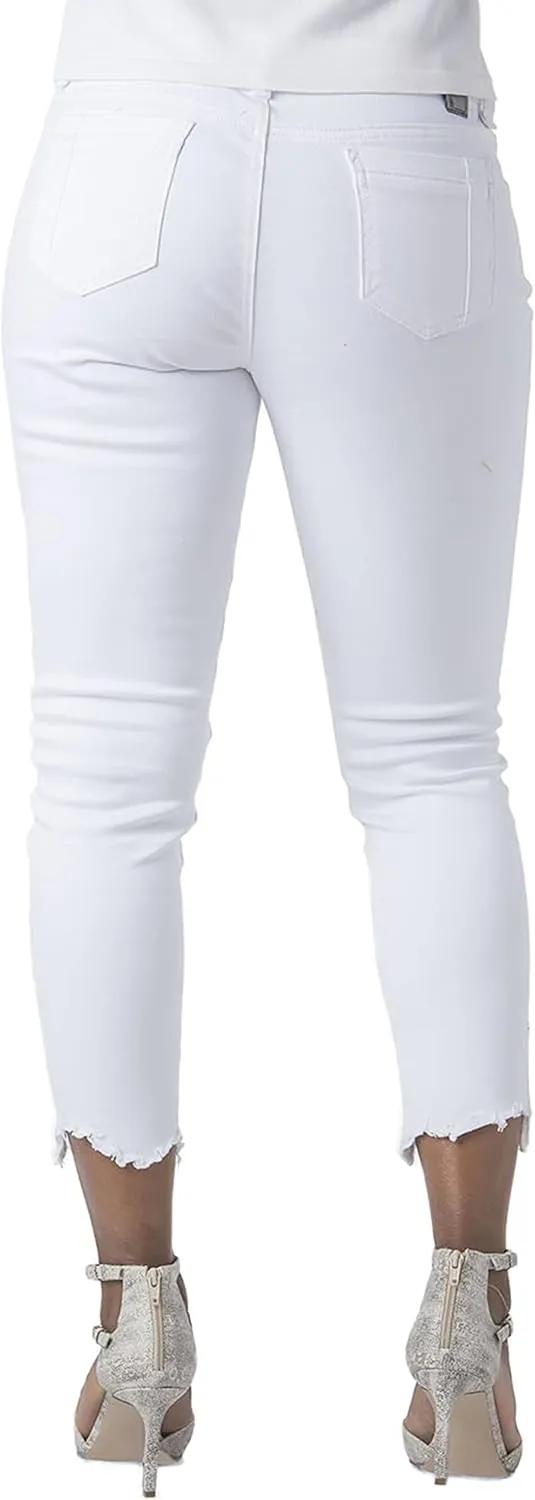 Poetic Justice Women's Curvy Fit 5-Pocket Frayed Ruffle Flare Cropped Ankle Jeans