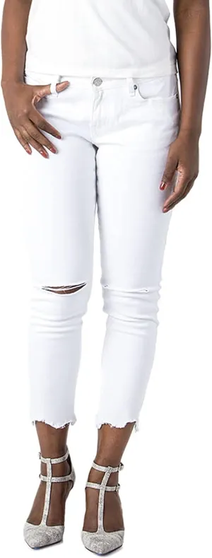 Poetic Justice Women's Curvy Fit 5-Pocket Frayed Ruffle Flare Cropped Ankle Jeans