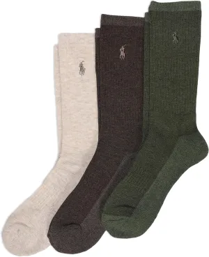 POLO RALPH LAUREN Tri-color Heather Casual Crew Socks - 3 Pair Pack - Arch Support and Comfort Cushioning