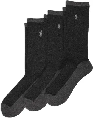 POLO RALPH LAUREN Tri-color Heather Casual Crew Socks - 3 Pair Pack - Arch Support and Comfort Cushioning