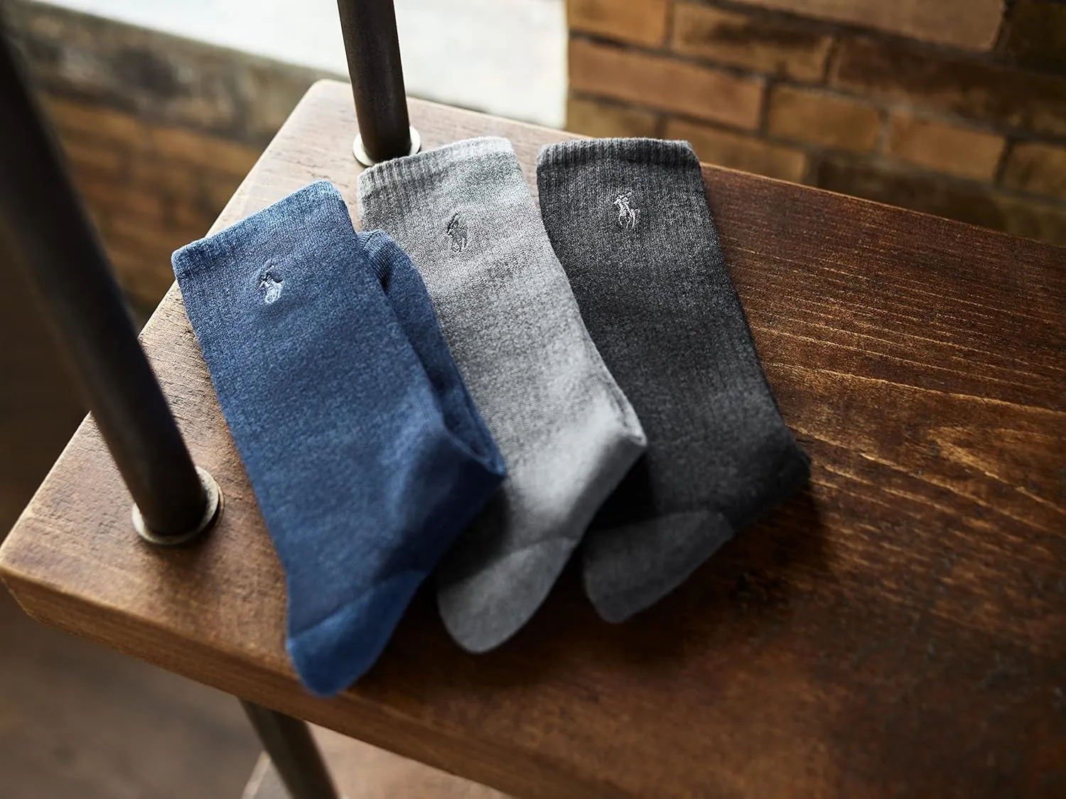 POLO RALPH LAUREN Tri-color Heather Casual Crew Socks - 3 Pair Pack - Arch Support and Comfort Cushioning