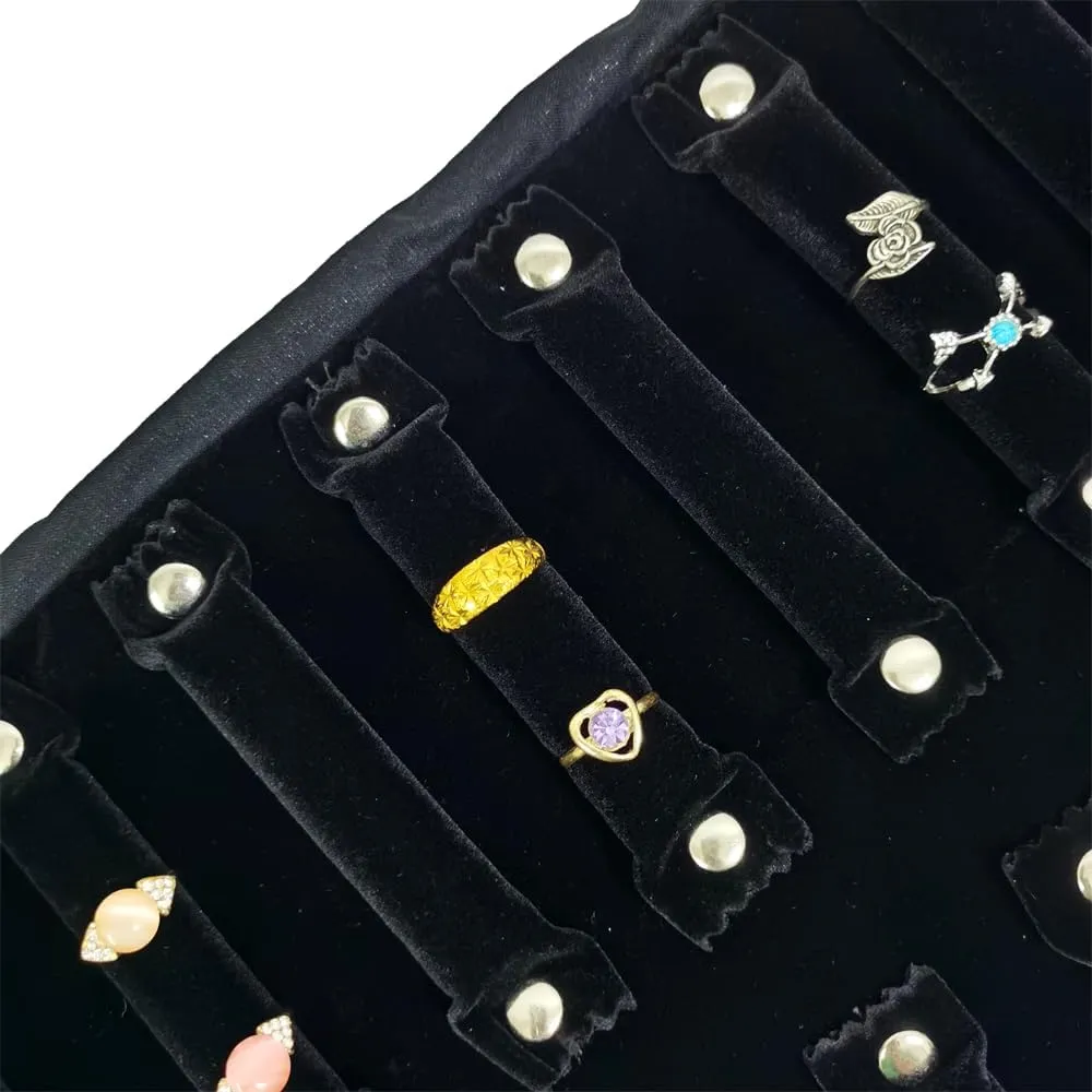 Portable Jewelry Roll Bag For Rings,Black All and Velvet Jewelry Roll Bag keep your Rings Safe (Open size: 55 * 29cm Close size: 30 * 10cm, Black Grey)
