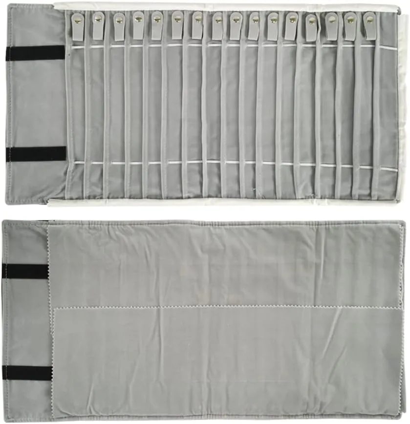 Portable Jewelry Roll Untangled Secure Necklace Travel Storage Bag Displays Holder 16 Chain (Black and Gray)