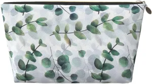 Portable Makeup Bag Zipper Pouch Travel Make up Organizer Bag Toiletry bag Water-resistant Aesthetic PVC Leather Cosmetic Bags for Women and Girls with Eucalyptus Leaf