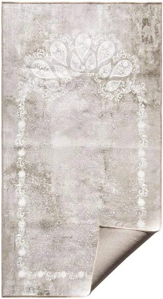 Portable Sejadah Prayer Mat – Velvet, Linen, and Chenille with Compact Storage (White Pearls)