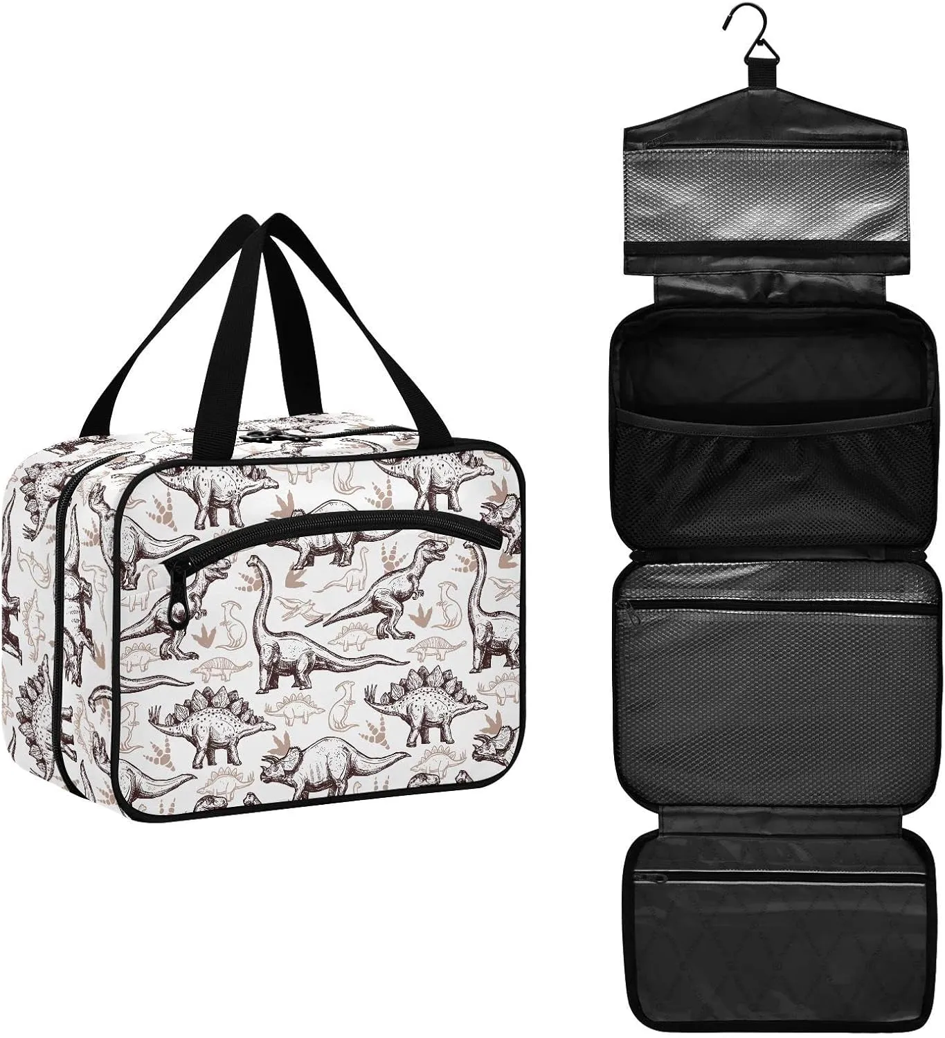 Prehistoric Dinosaur Hanging Travel Toiletry Bag for Women Men Makeup Organizer with bottles & hanging hook Bathroom Shower Bag for Toiletries Traveling Bathroom Outdoors Hotel