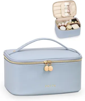 Prite Makeup Bag, Large Capacity Portable Travel Cosmetic Bag, Waterproof Makeup Organizer for Women with Handle and Divider(Blue)