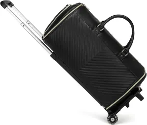 Pro Rolling Garment Bag - Detachable Handle & Extended Base, Waterproof PVC Leather with Shoe/Cosmetic Pockets, Silent Wheels for Air Travel/Weddings (48.5" Hanging System（Black）