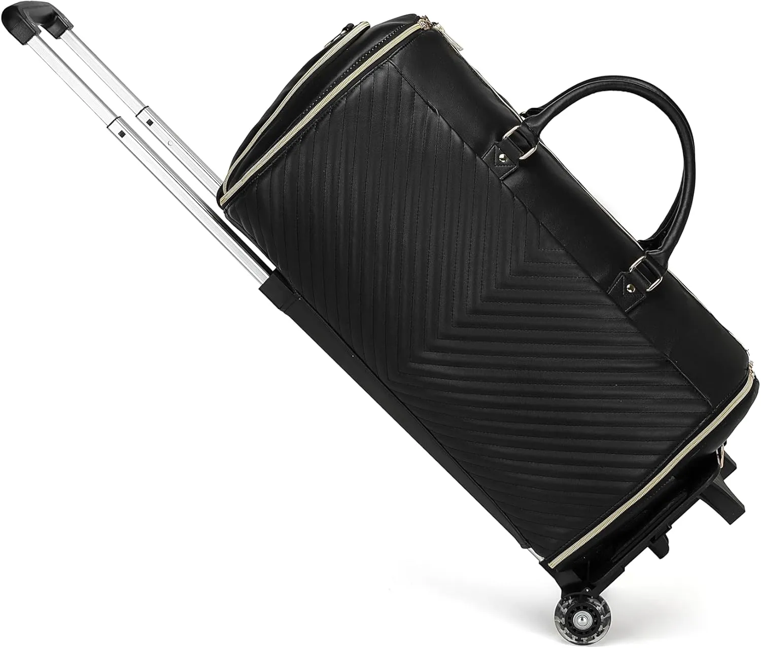 Pro Rolling Garment Bag - Detachable Handle & Extended Base, Waterproof PVC Leather with Shoe/Cosmetic Pockets, Silent Wheels for Air Travel/Weddings (48.5" Hanging System（Black）