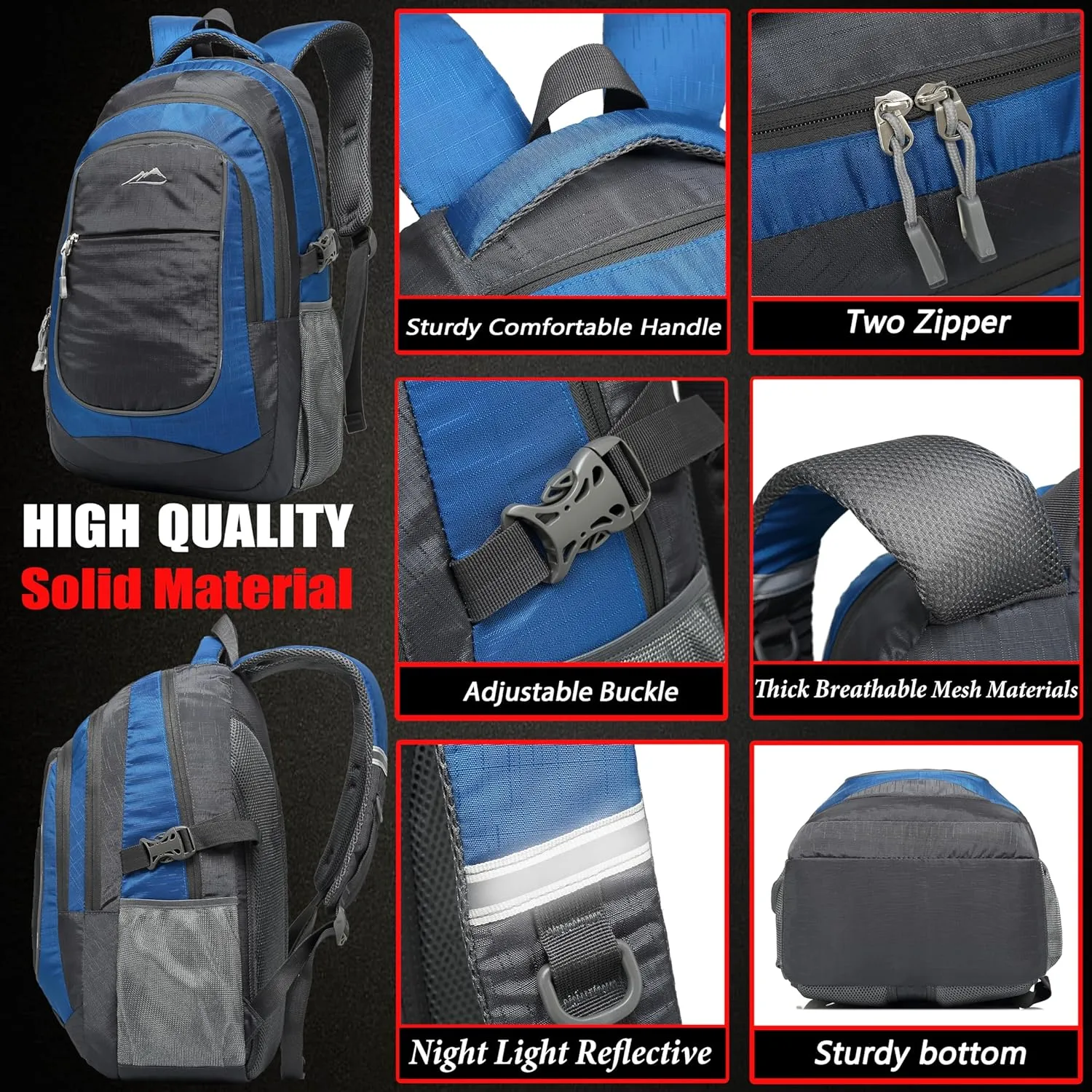 ProEtrade Backpack Bookbag for College Sturdy Travel Business Hiking Fit Laptop Up to 15.6 Inch Multi Compartment Gifts for Men Women Night Light Reflective (Blue)