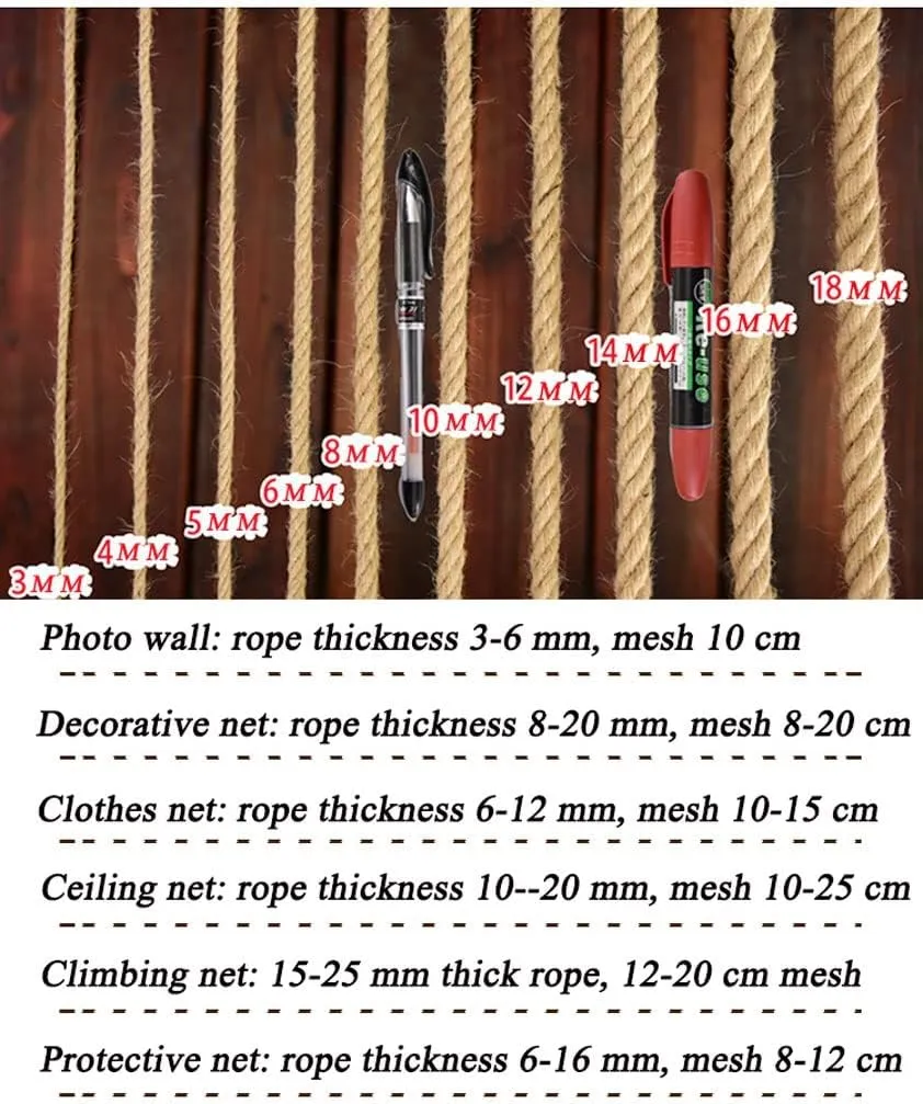 Protection Rope Netting for Fence,Safety Kids Hemp Rope Nets,Natural Child Climbing Mesh Nets Ladder Net Support Customization Treehouse Swing Hammock Net