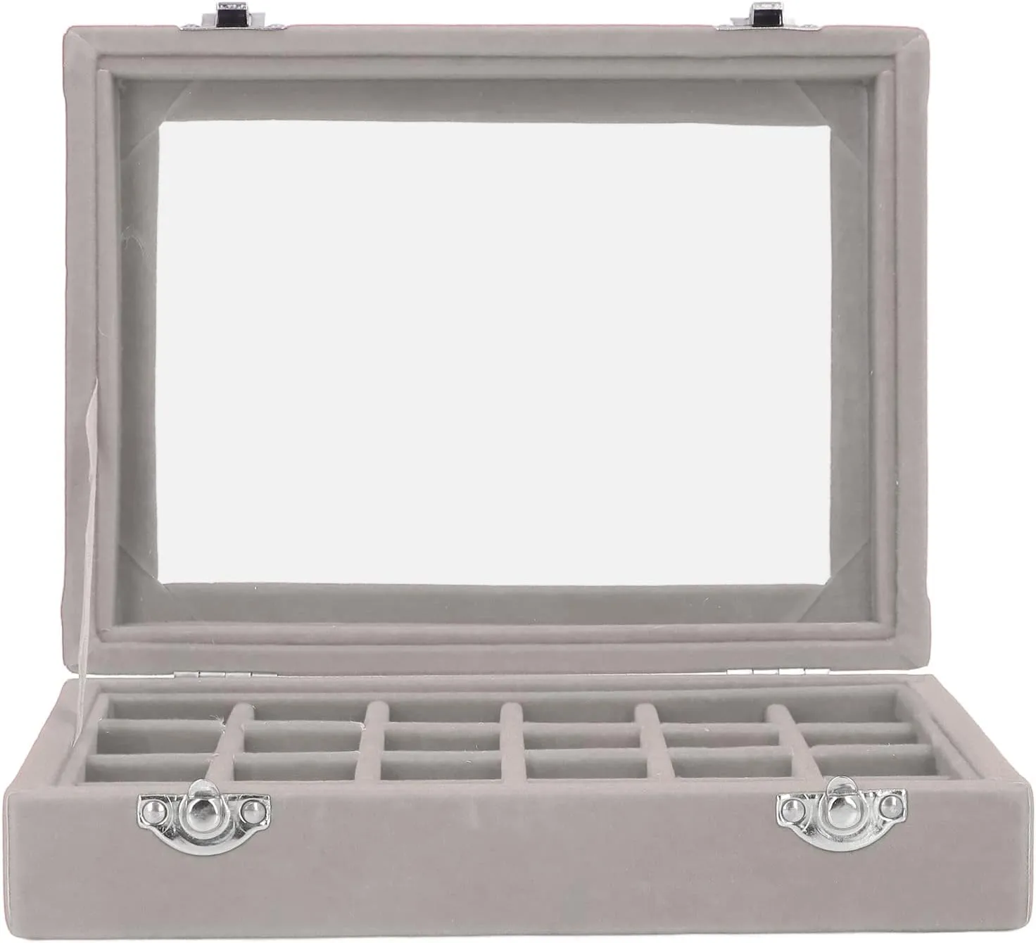 Pssopp 24 Grids Small Velvet Jewelry Box Organizer, Compact Organization, Elegant Design, Clear Display, Versatile Storage with 24 Compartments for Earrings, Necklaces, Bracelets, (Gray)