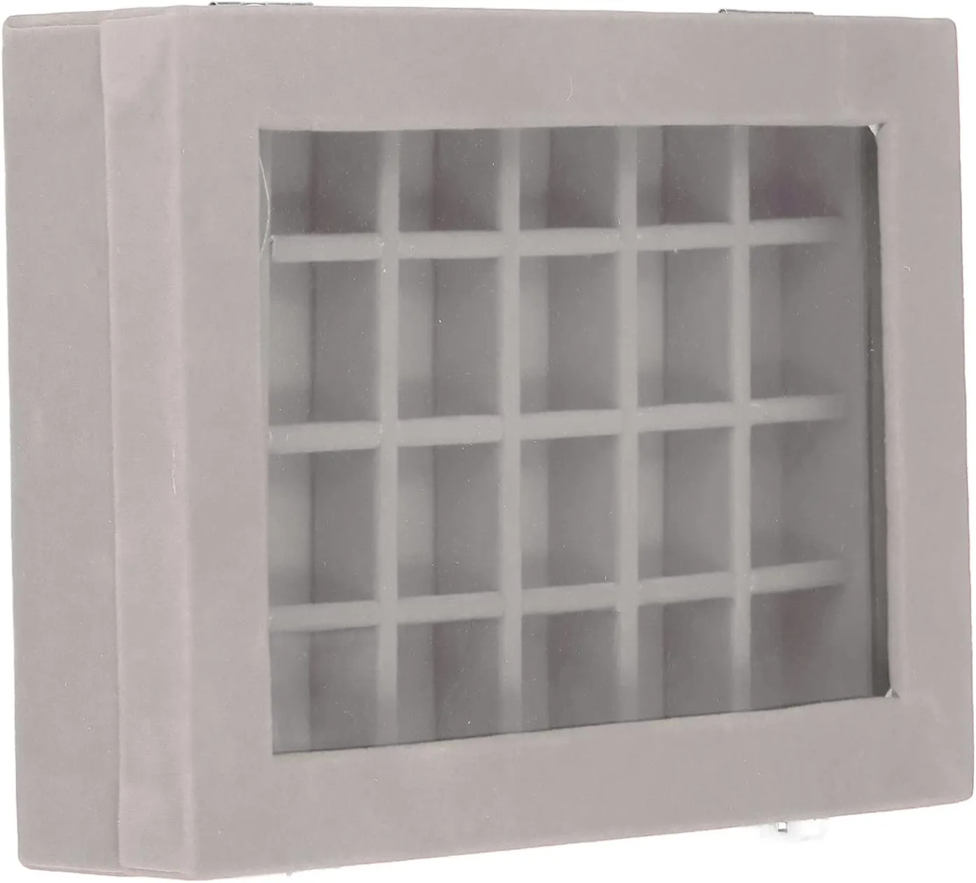 Pssopp 24 Grids Small Velvet Jewelry Box Organizer, Compact Organization, Elegant Design, Clear Display, Versatile Storage with 24 Compartments for Earrings, Necklaces, Bracelets, (Gray)
