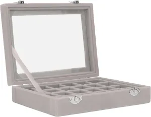Pssopp 24 Grids Small Velvet Jewelry Box Organizer, Compact Organization, Elegant Design, Clear Display, Versatile Storage with 24 Compartments for Earrings, Necklaces, Bracelets, (Gray)