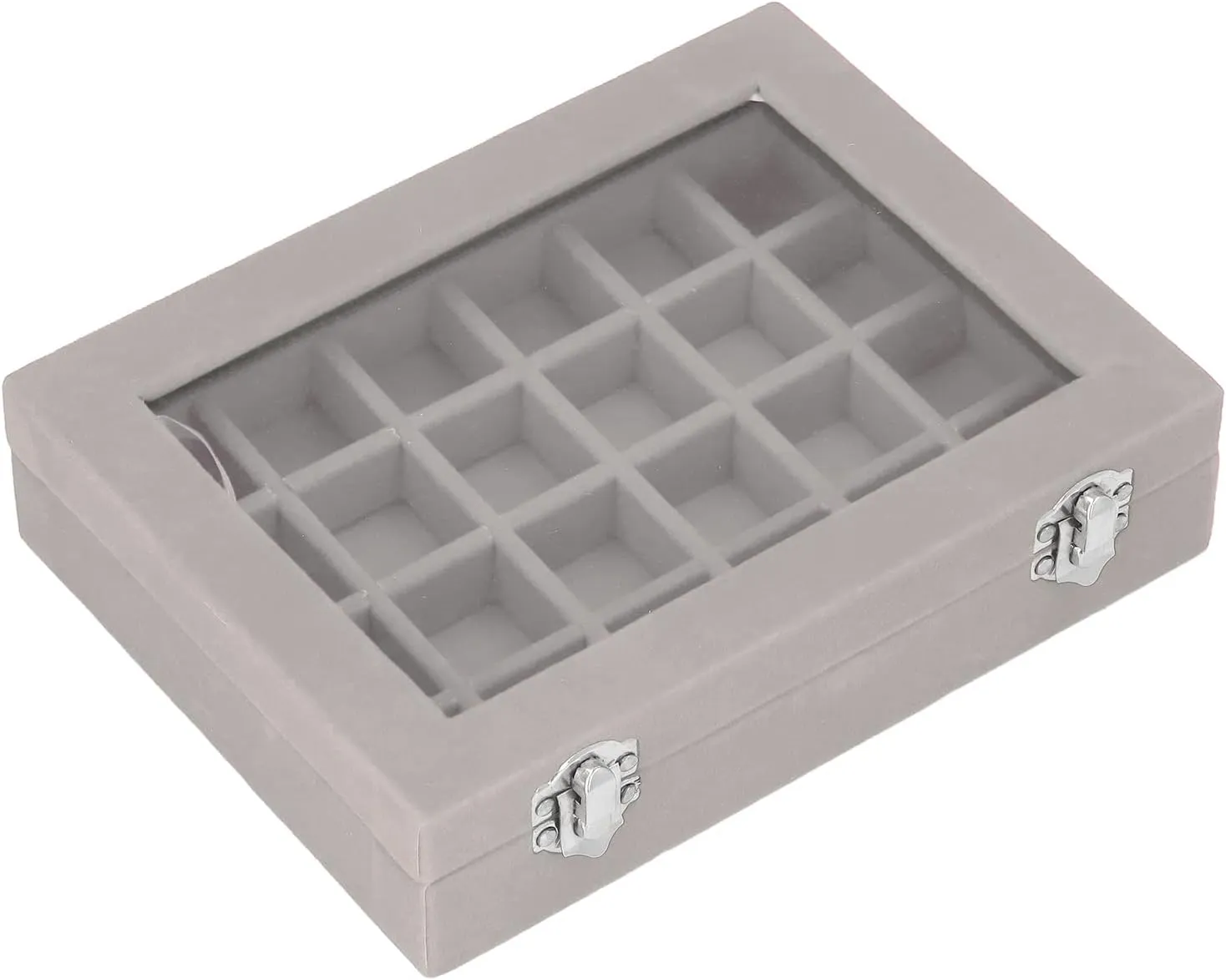 Pssopp 24 Grids Small Velvet Jewelry Box Organizer, Compact Organization, Elegant Design, Clear Display, Versatile Storage with 24 Compartments for Earrings, Necklaces, Bracelets, (Gray)