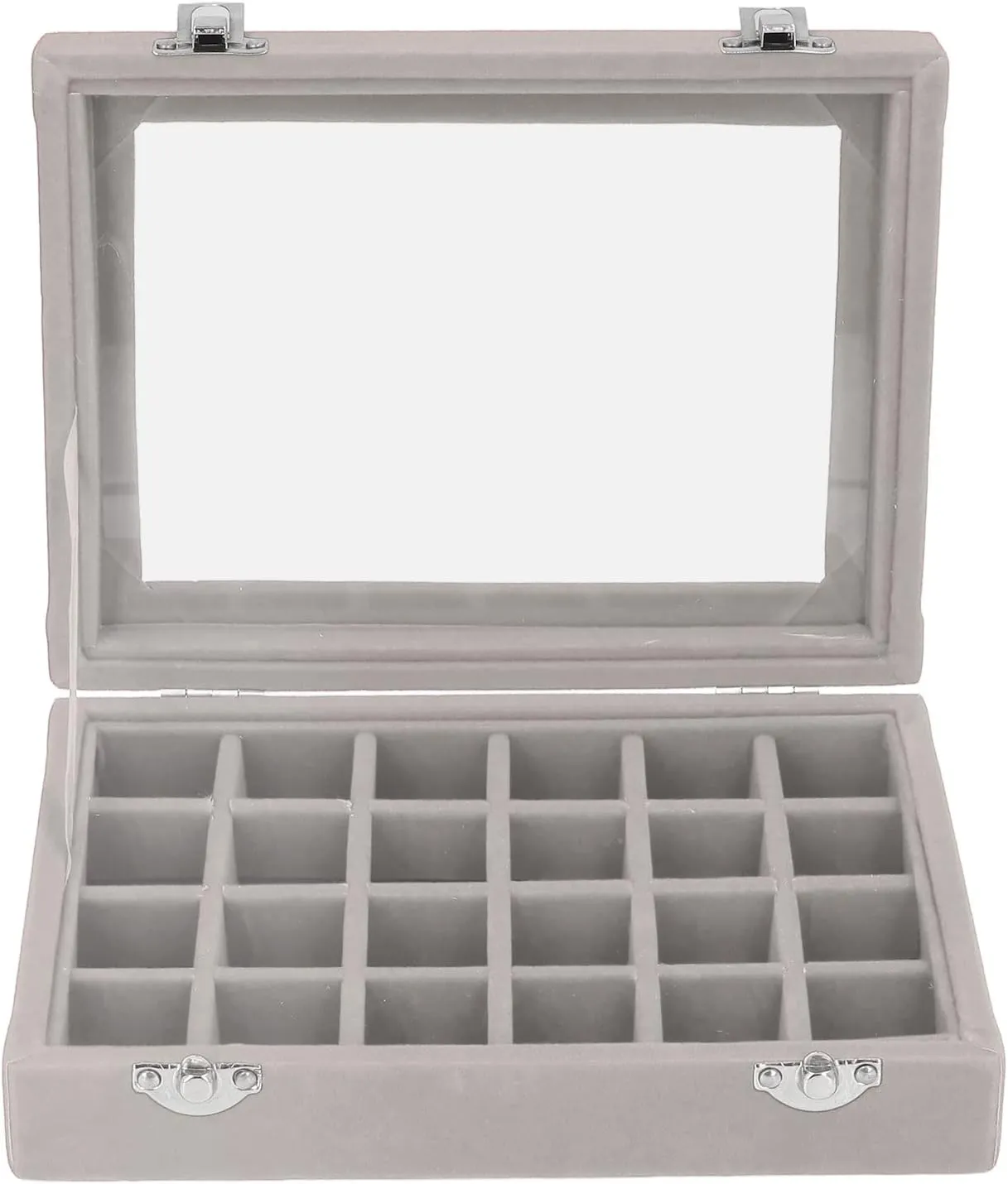 Pssopp 24 Grids Small Velvet Jewelry Box Organizer, Compact Organization, Elegant Design, Clear Display, Versatile Storage with 24 Compartments for Earrings, Necklaces, Bracelets, (Gray)