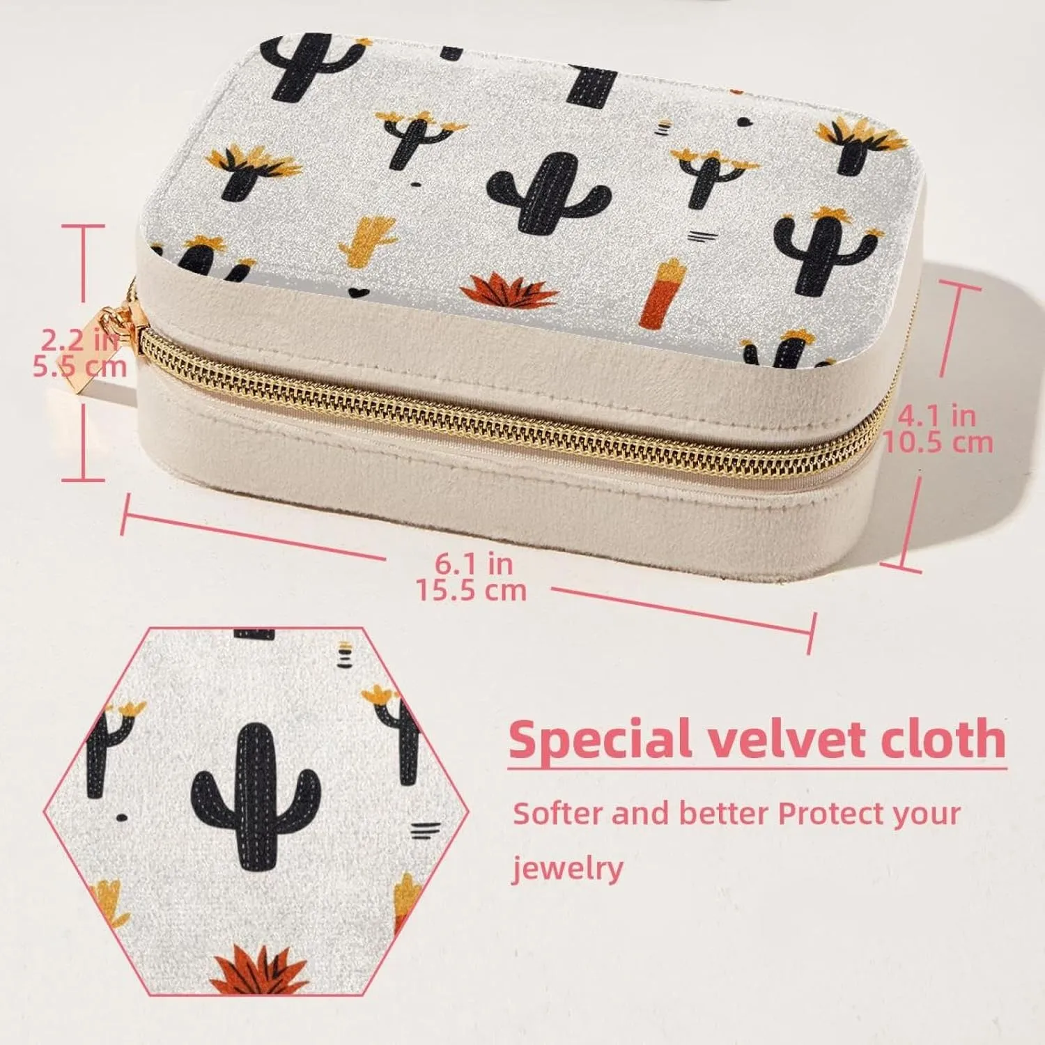 PU Leather Jewelry Box, Portable Organizer for Women Girls, Travel Case Display Storage Holder for Rings Earrings Necklaces - Western Themed Cactus Seamless Pattern