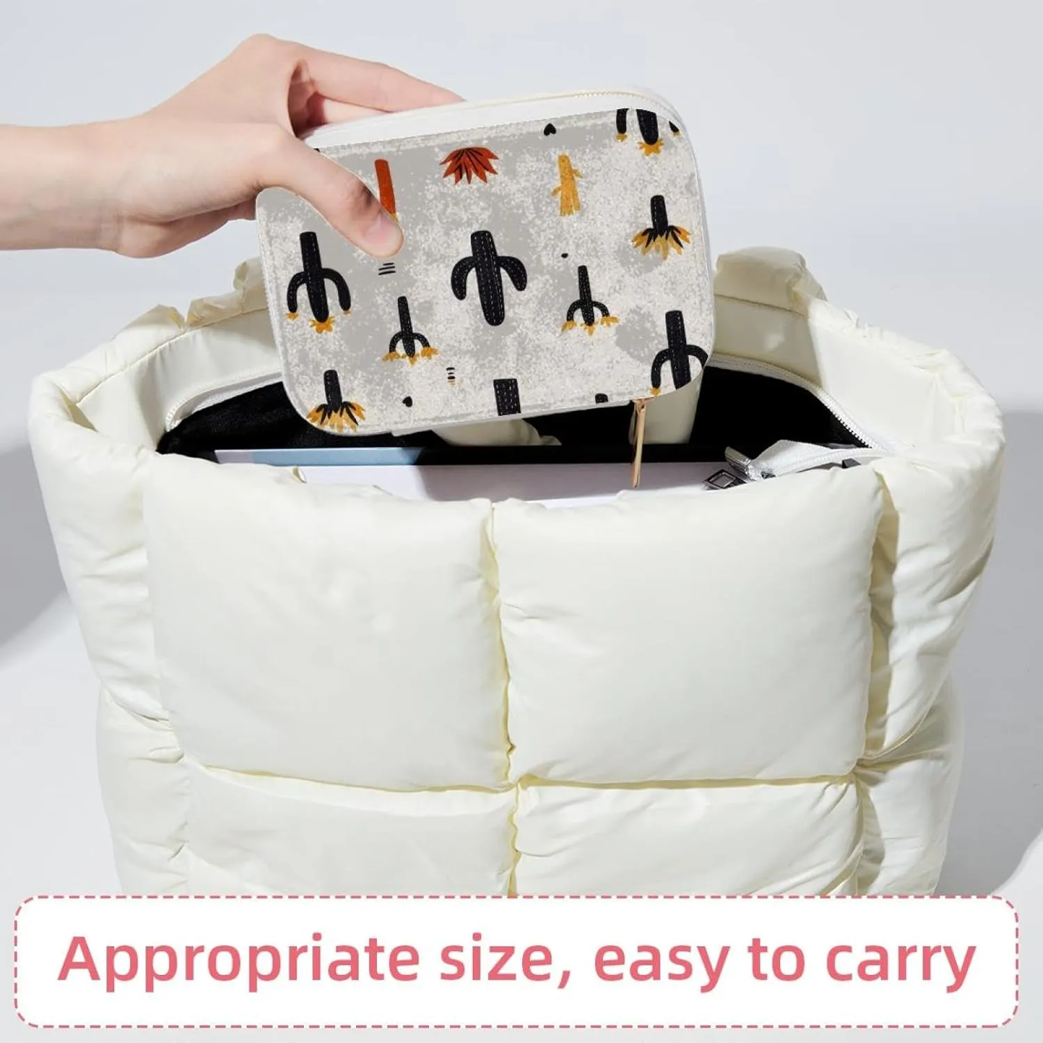 PU Leather Jewelry Box, Portable Organizer for Women Girls, Travel Case Display Storage Holder for Rings Earrings Necklaces - Western Themed Cactus Seamless Pattern