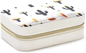 PU Leather Jewelry Box, Portable Organizer for Women Girls, Travel Case Display Storage Holder for Rings Earrings Necklaces - Western Themed Cactus Seamless Pattern