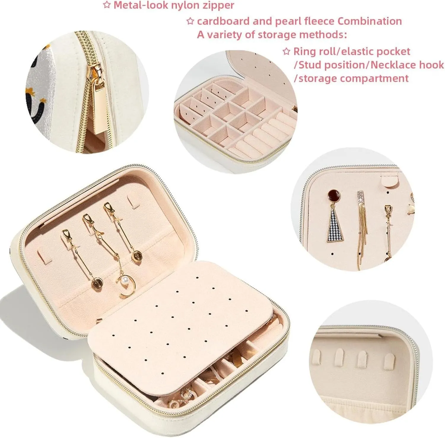 PU Leather Jewelry Box, Portable Organizer for Women Girls, Travel Case Display Storage Holder for Rings Earrings Necklaces - Western Themed Cactus Seamless Pattern