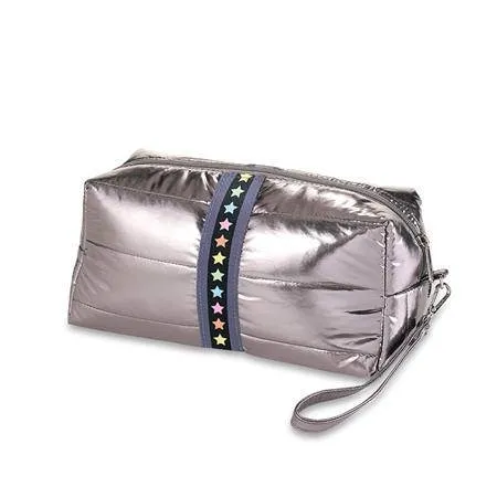 Puffer Cosmetic Bags - Gunmetal with Multi Star