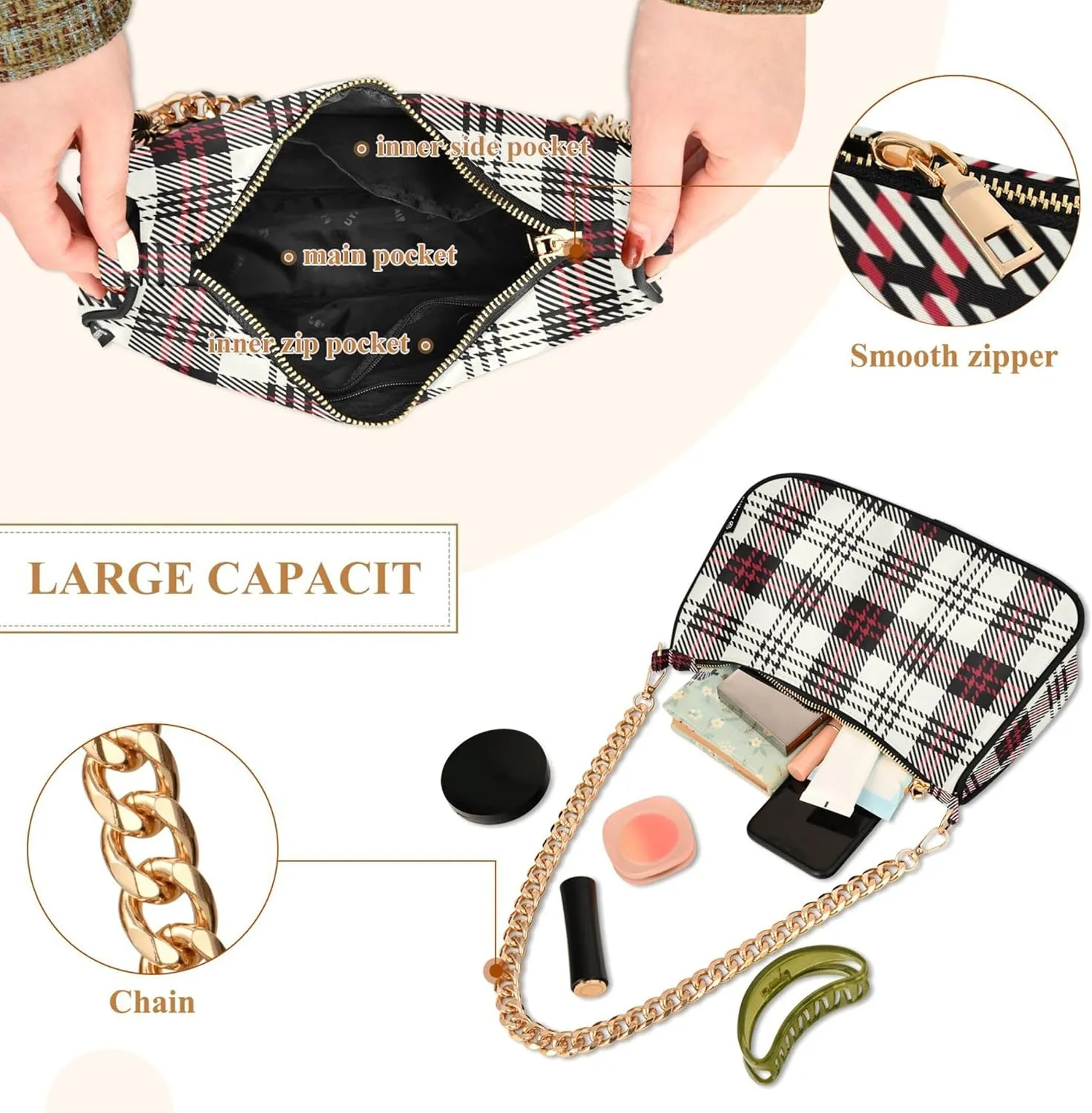Purple Music Notes Polka Dot Retro Formal Purse Women Clutch Handbag Cute Prints Shoulder Tote