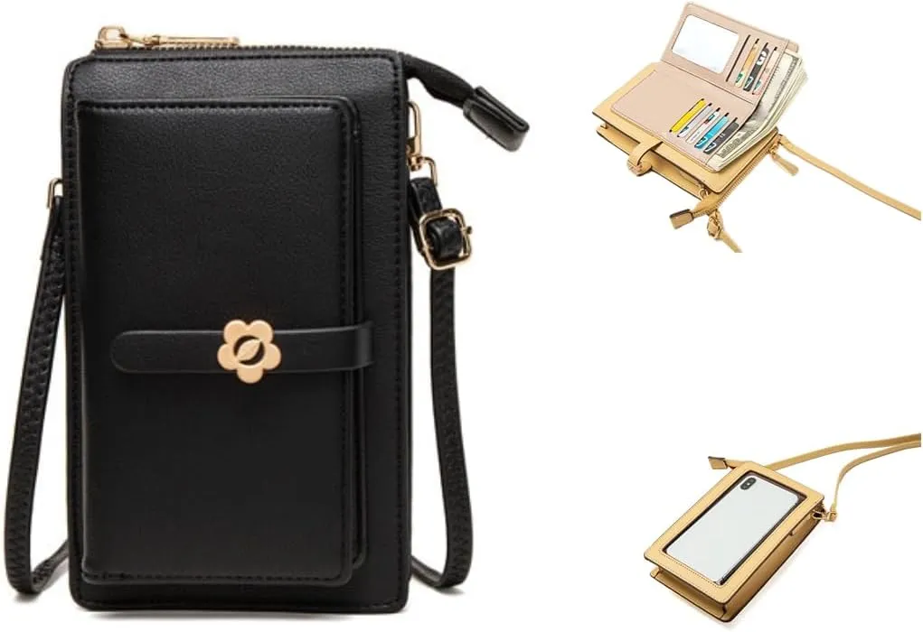 Purse For Women Authentic Wallet Credit Card Holder with Large Capacity Wristlet (Black)